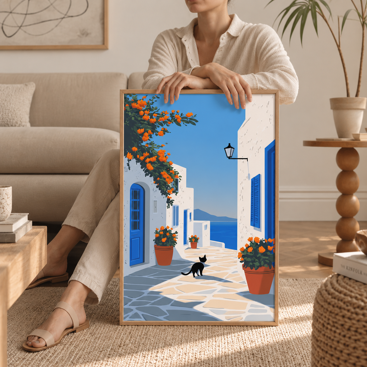 Amalfi Coast travel poster with Positano coastline, boats, and headline text