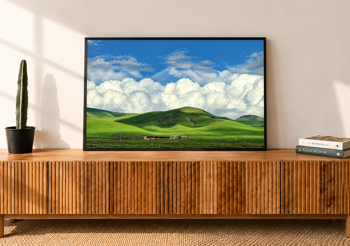 Horizontal Landscape Wall Art Black Frame displayed in a modern interior 