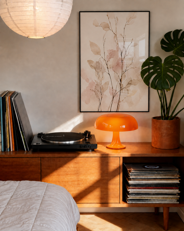 Black-framed botanical branch abstract wall art, beige and blush leaves