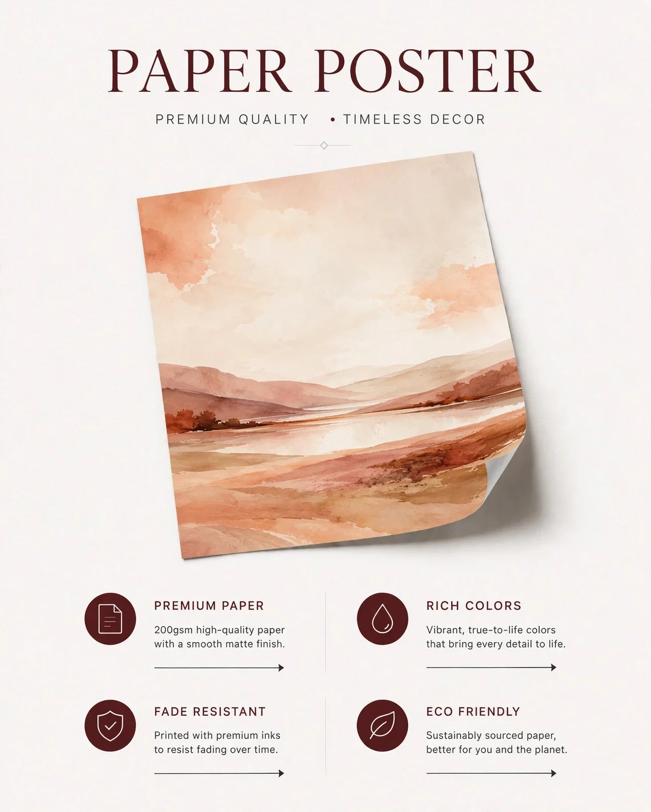 Abstract landscape paper poster with blush sky and desert tones, portrait orientation