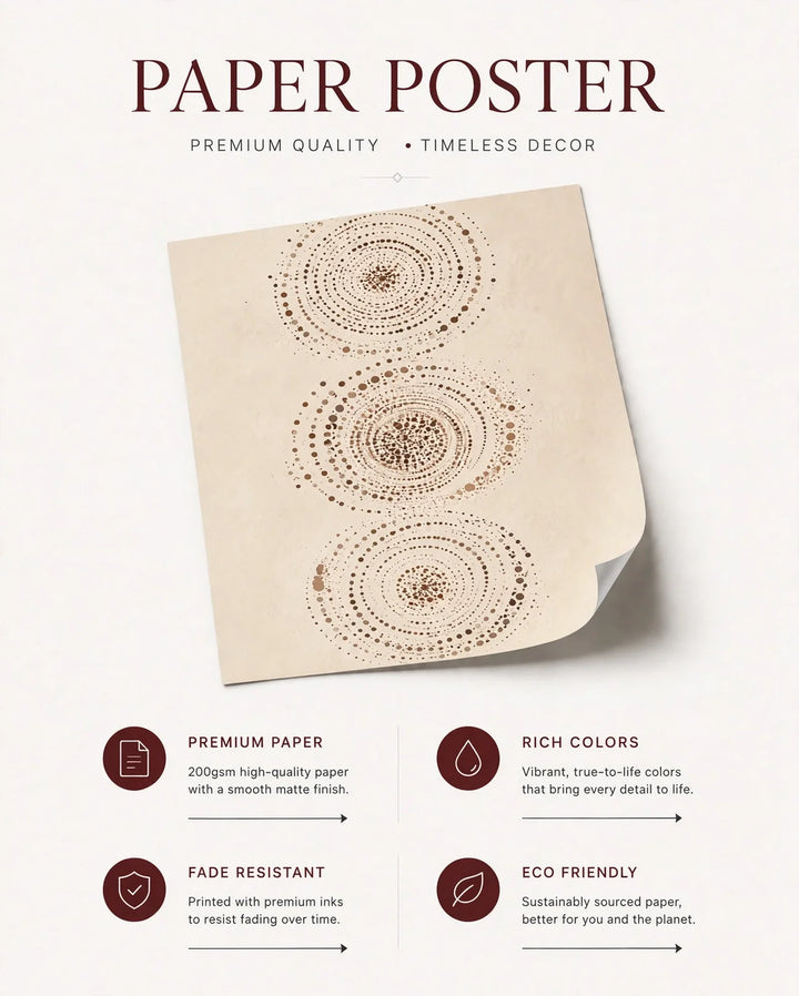 Paper poster packaging text 'PAPER POSTER' over abstract dot-circle art