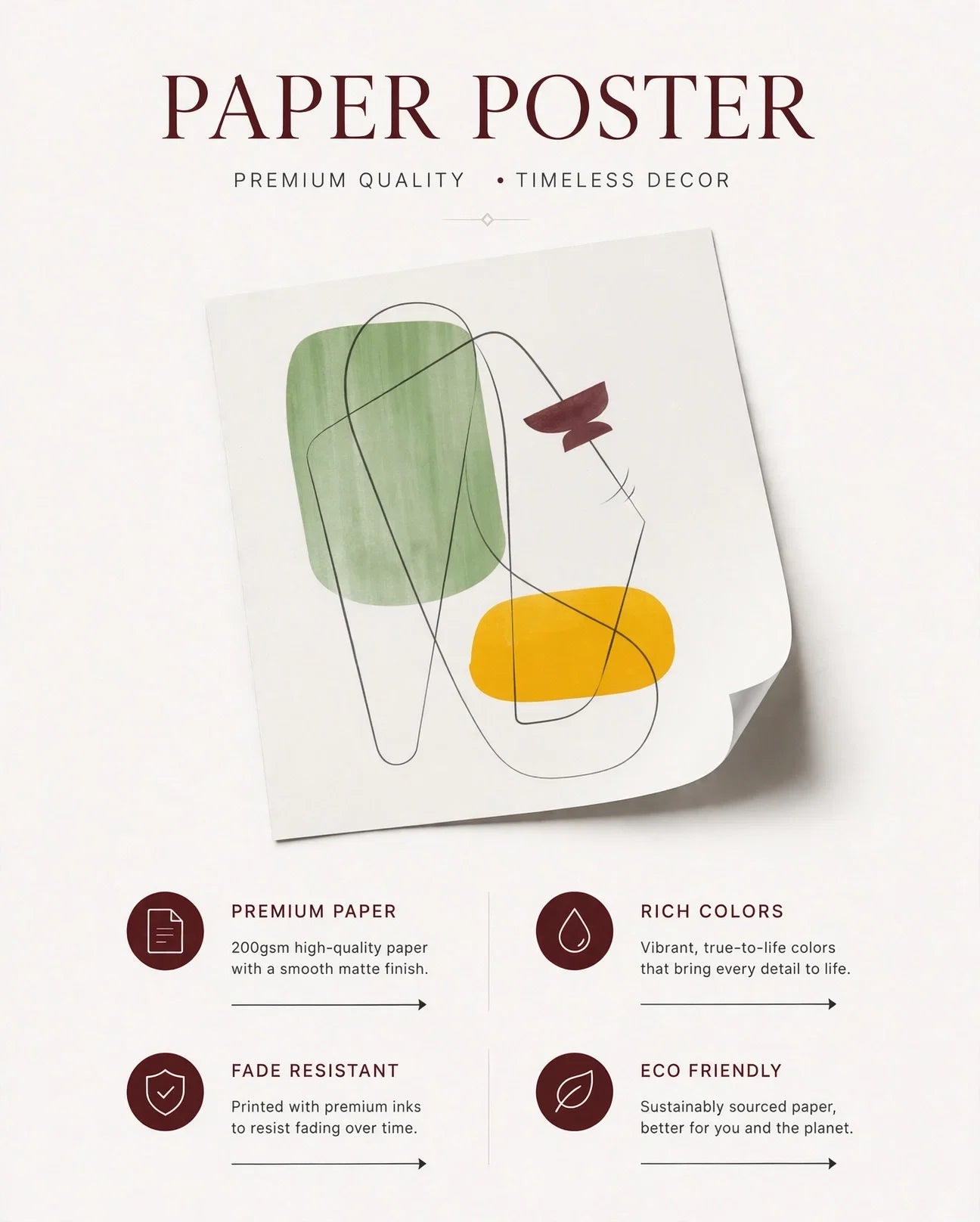 Paper poster packaging with geometric abstract design and 'PAPER POSTER' heading