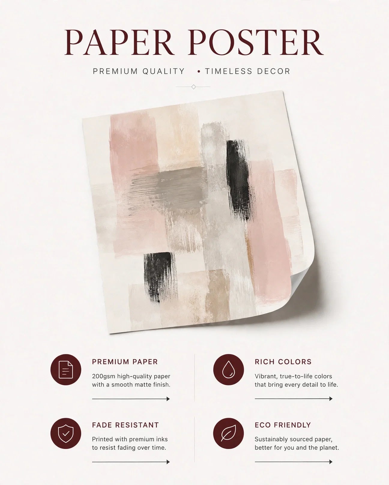 Abstract paper poster with beige, gray, and black brush-stroke rectangles