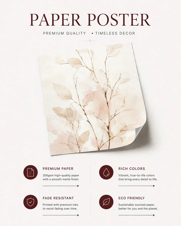 Paper poster with botanical branch abstract print in beige and blush tones