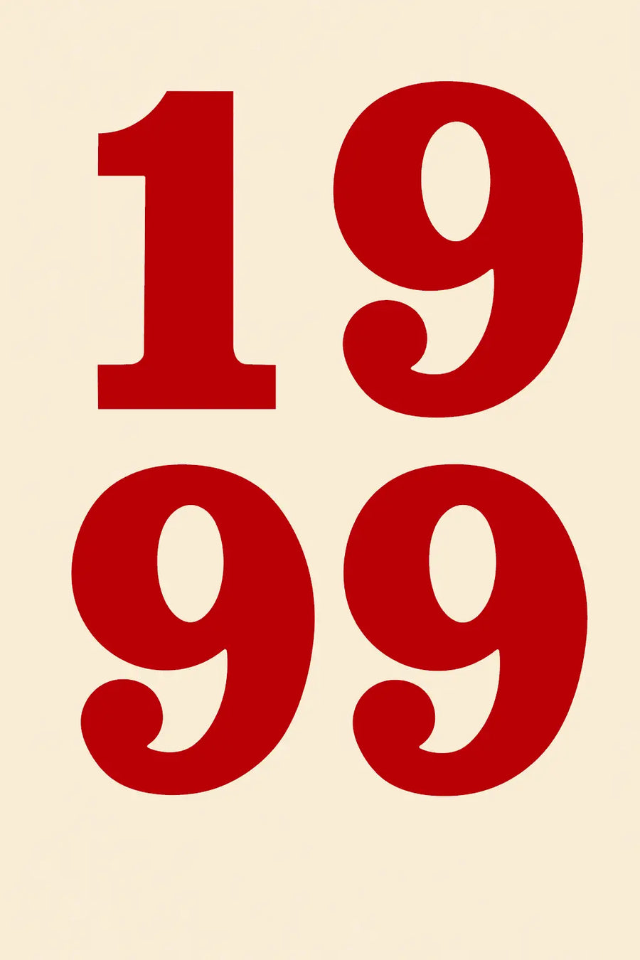 Number typography print close-up with red “1999” digits on cream background