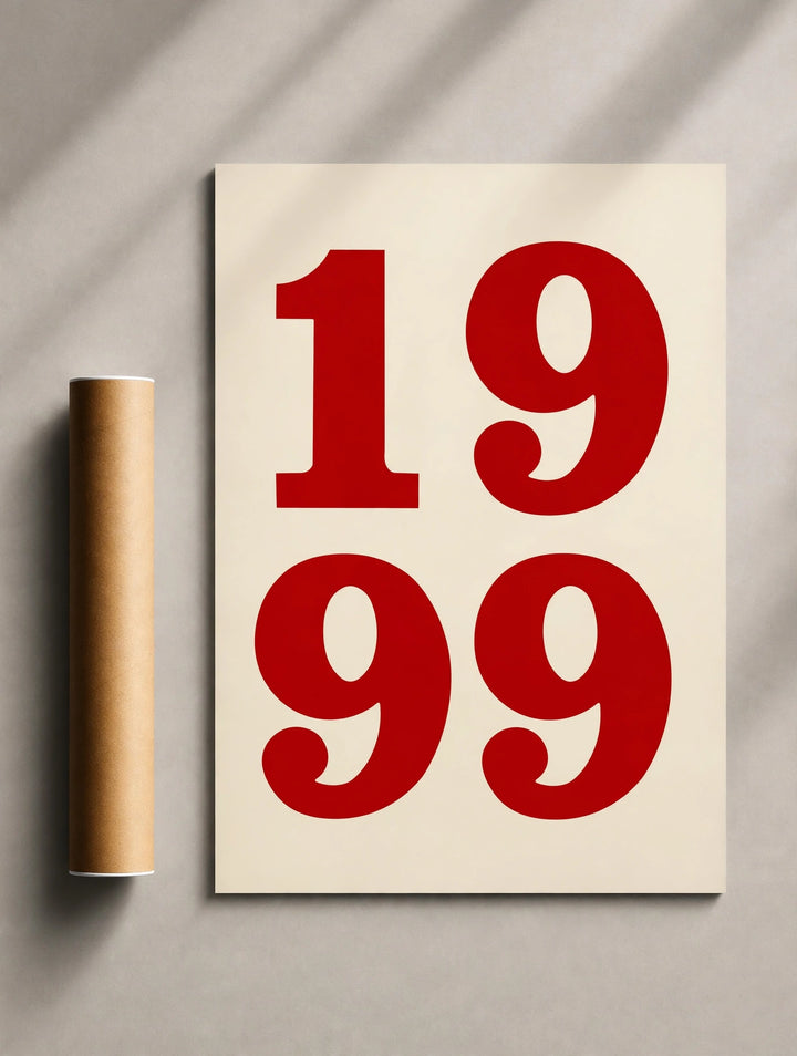 1999 Number Typography Print combining striking oversized numerals with clean typography for gallery walls and contemporary spaces.