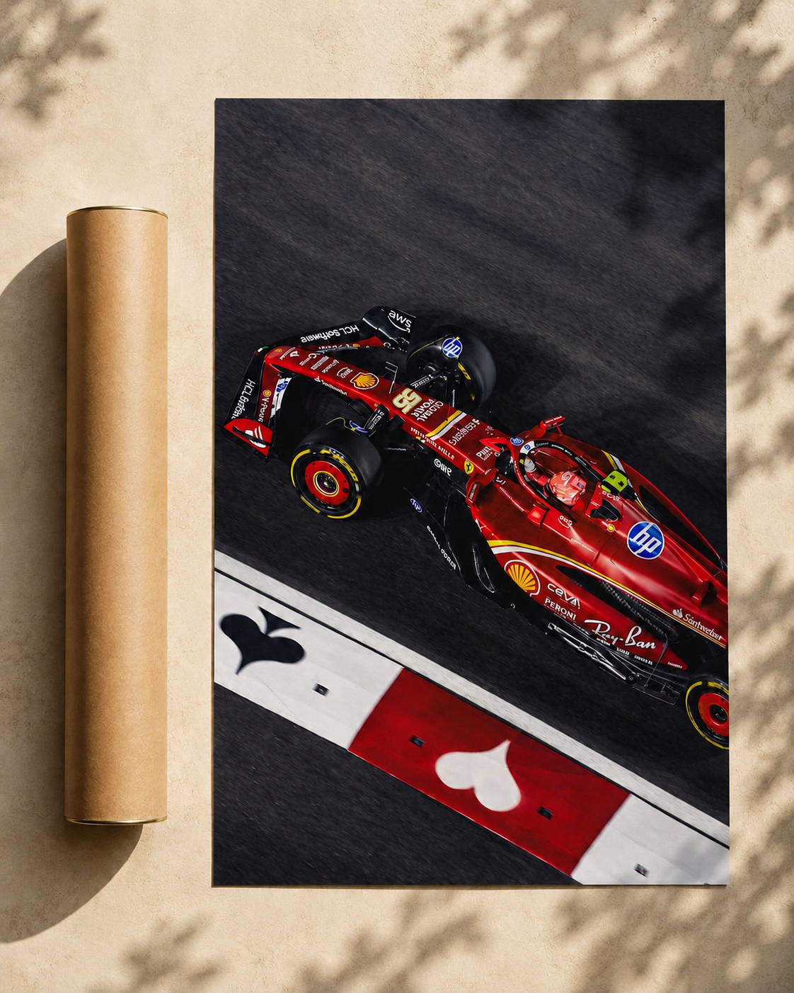Apex Formula racing poster with red race car on dark track and playing-card graphic