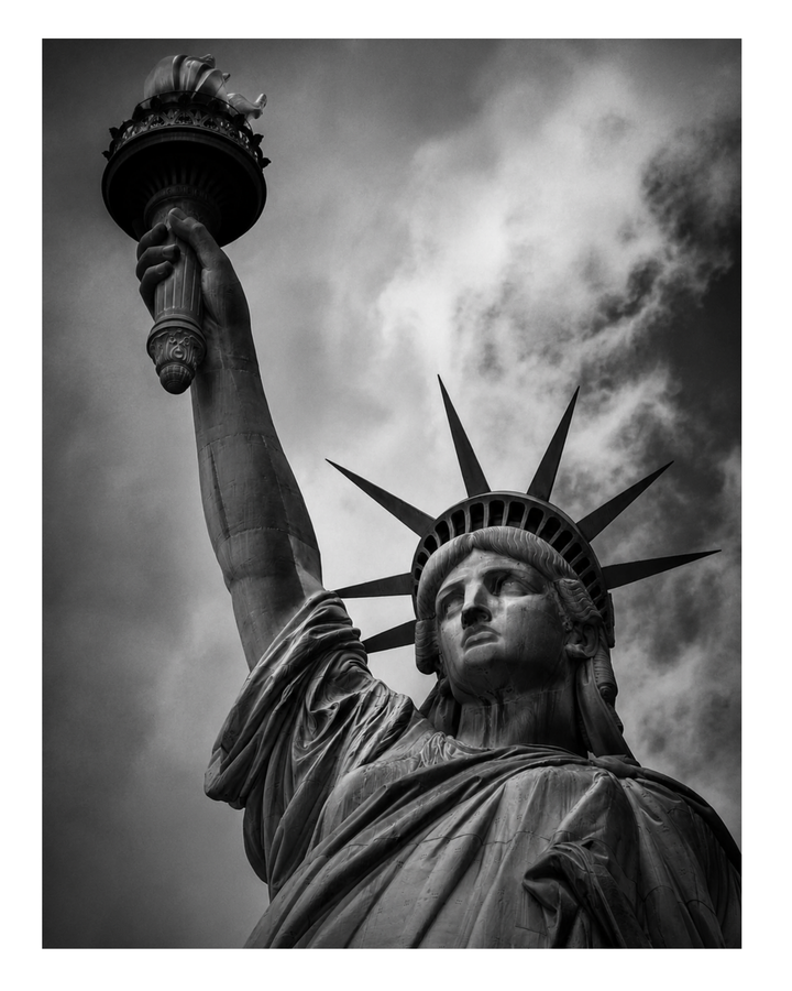 Statue of Liberty Art Print styled as black and white New York wall art for modern interiors