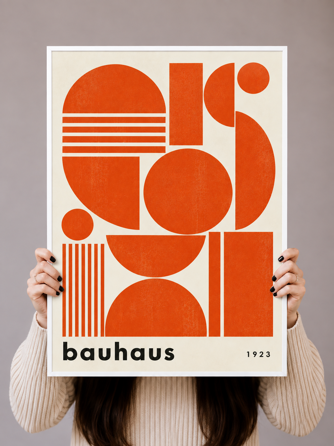 Orange Bauhaus Art Print featuring warm orange typography and structured modern graphic elements