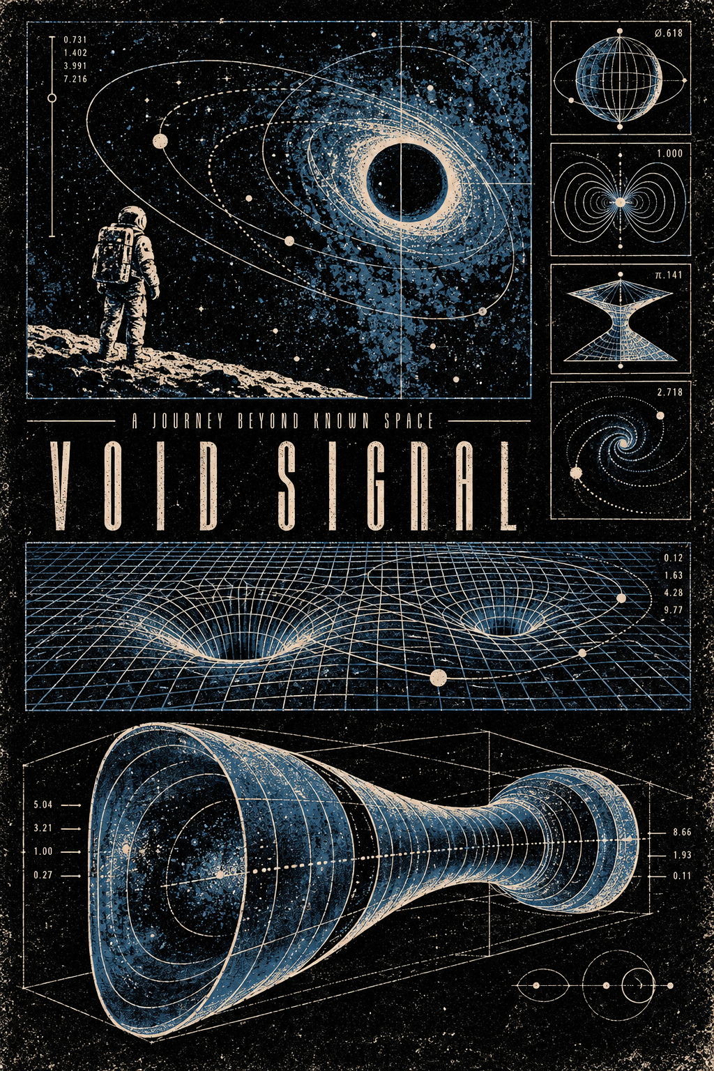 Black Hole Diagram Art close up highlighting gravitational diagrams, cosmic formations and detailed scientific illustrations