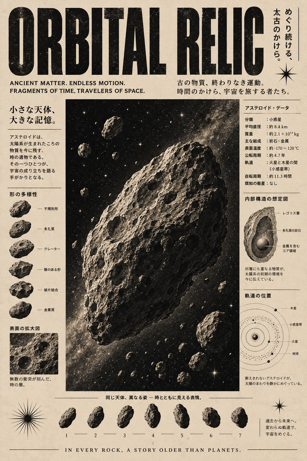 Orbital Relic Asteroid Wall Art close up highlighting the textured asteroid, orbital references and celestial observation details