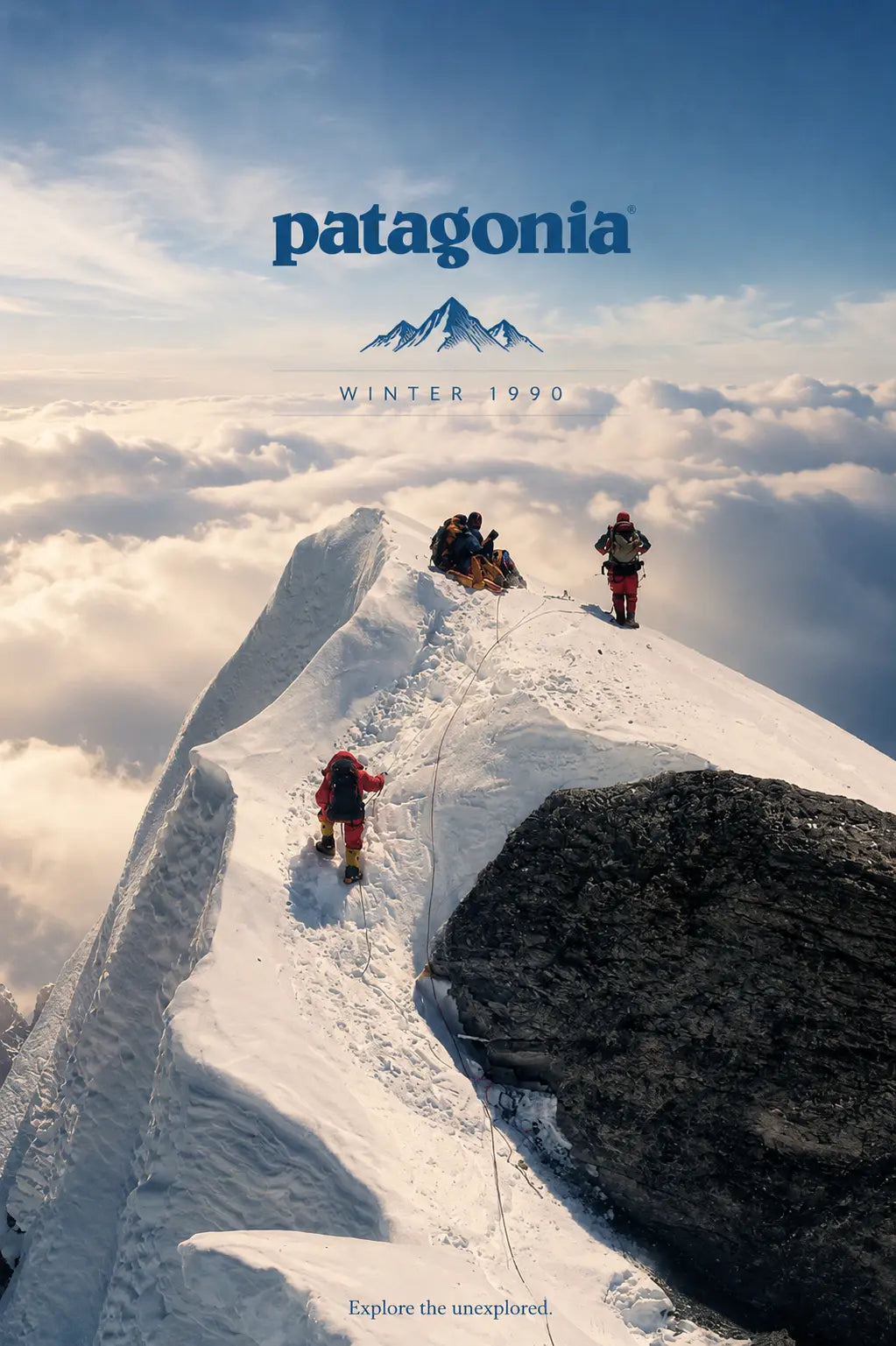 Patagonia Mountain Ridge print showing winter climbers on snowy mountain ridge