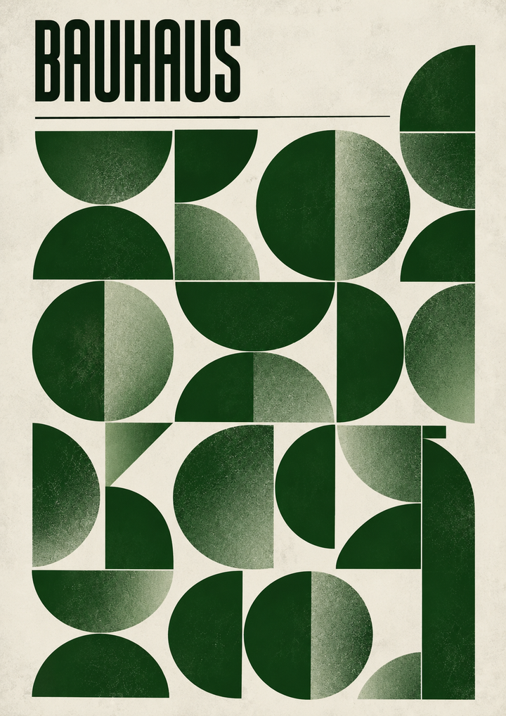 Green Bauhaus Art Print combining circles, curves and negative space in a rhythmic graphic composition