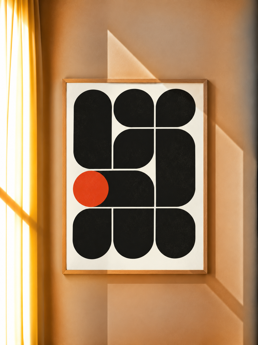 Bauhaus Modular Art Print featuring an abstract grid of curved shapes on a warm cream background