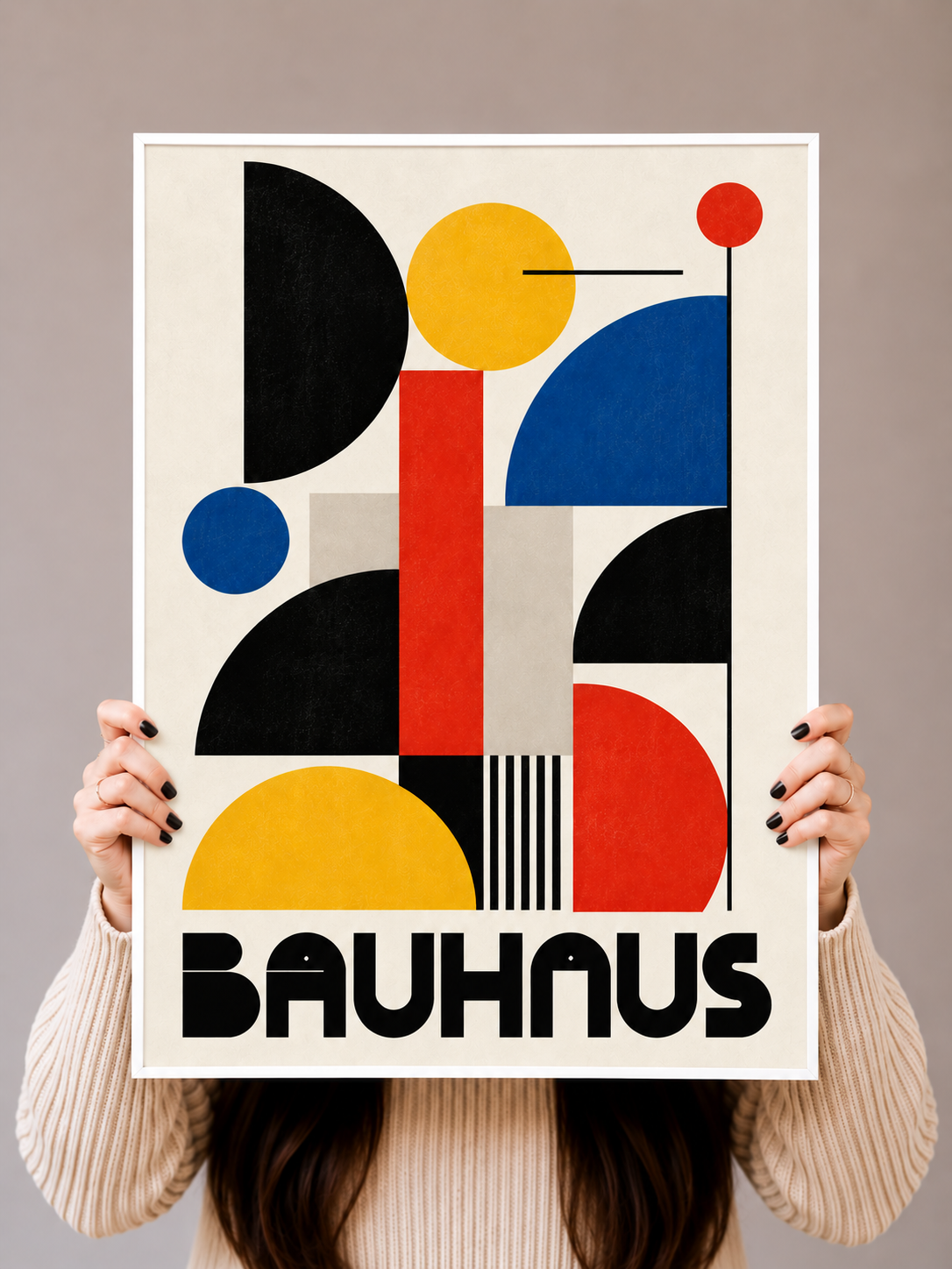 Bauhaus Abstract Art Print featuring primary colors, curved forms and playful modernist geometry