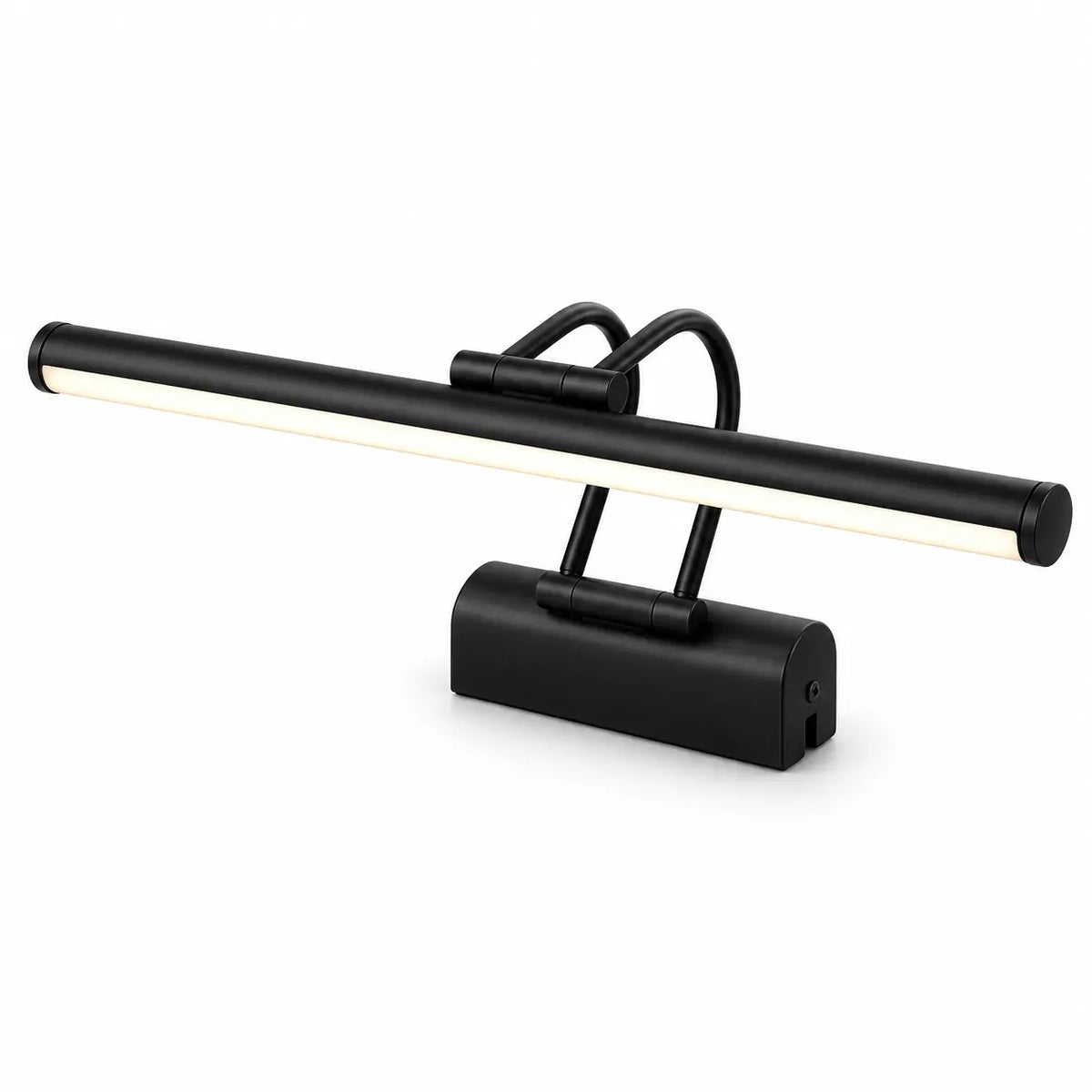 Black wall light with long LED bar, backplate base, and gold-toned light strip