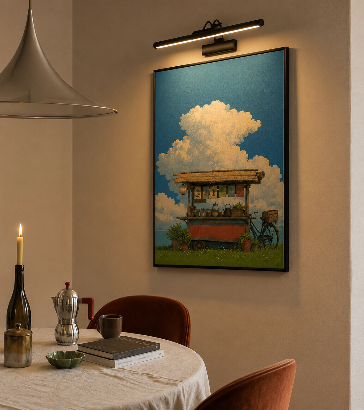 Modern Wall Art Light adds warm focused lighting above framed artwork in contemporary interiors.