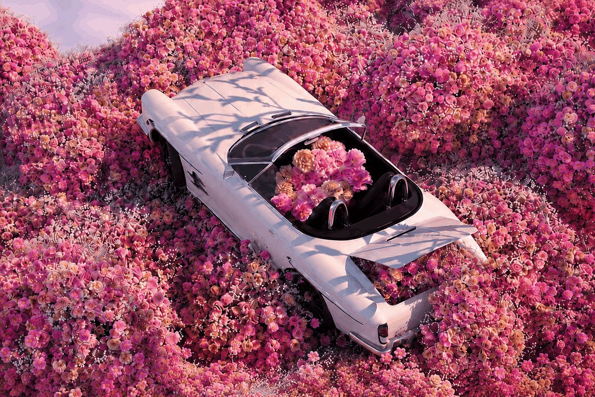 Bloom Escape - Arte mural floral horizontal