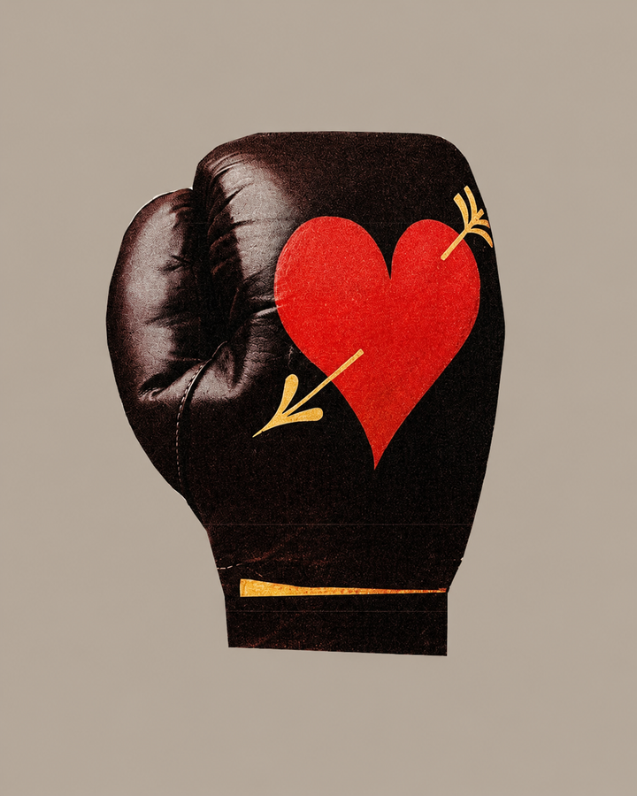 Boxing Love Print showcasing a minimalist boxing glove illustration combined with a heart graphic for modern wall décor.