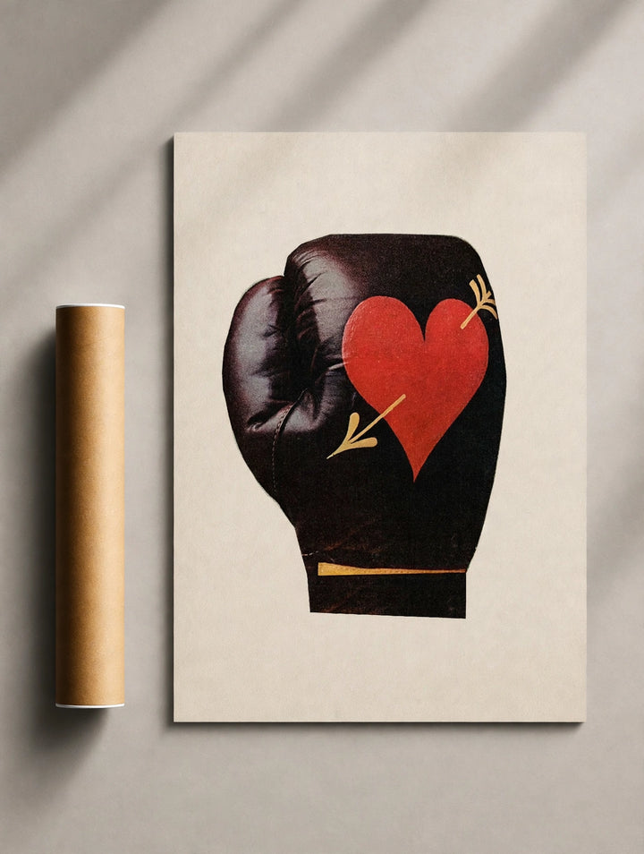 Boxing Love Print combining bold sports-inspired illustration with romantic symbolism in a clean minimalist composition.