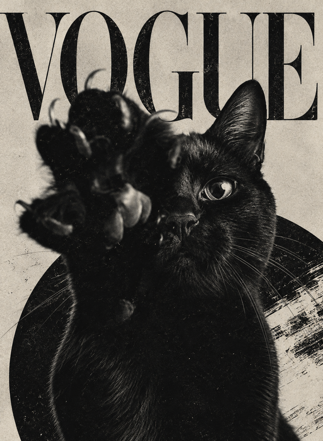 Black Cat Fashion Art Print displayed as fashion inspired artwork for modern and eclectic interiors