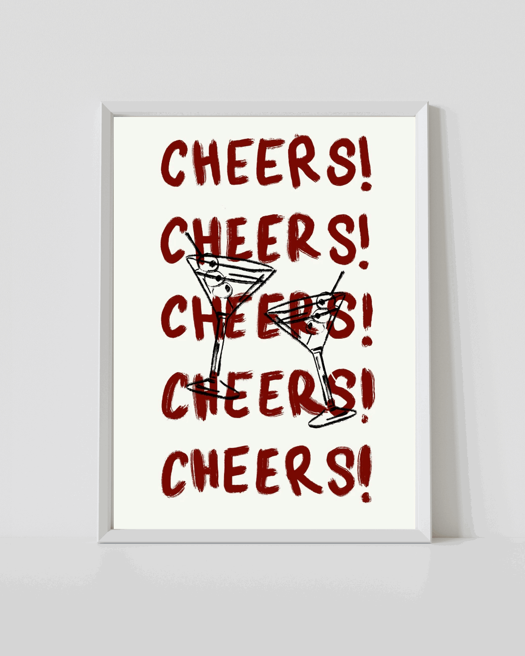 Framed Cheers cocktail print with red 