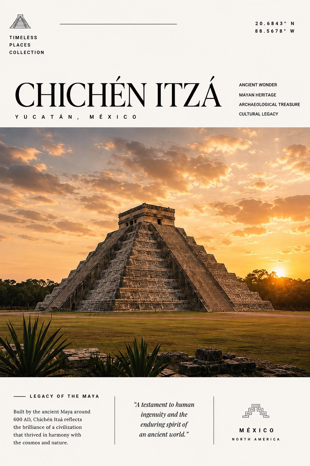 Chichén Itzá wall print with pyramid at sunset