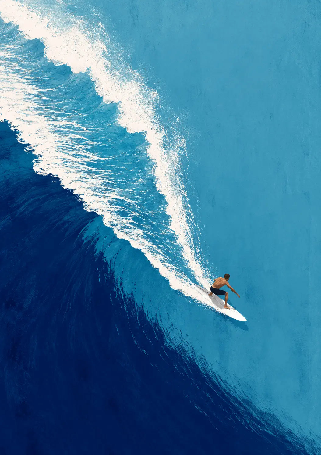 Azure Surf wall art close-up of blue ocean waves with white foam and surfer