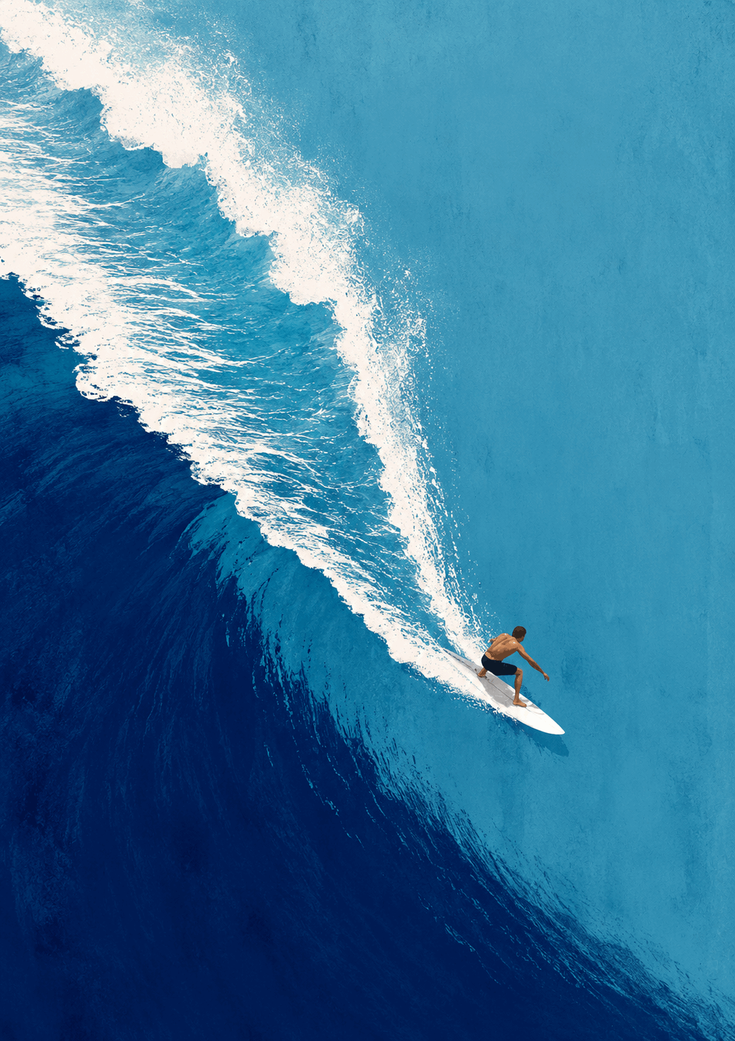 Azure Surf wall art close-up of blue ocean waves with white foam and surfer