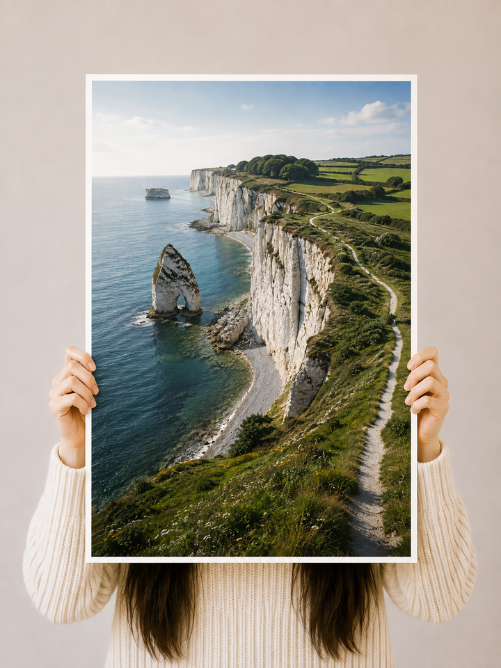 Coastal Cliff Art Print featuring rugged seaside cliffs and expansive blue coastal scenery