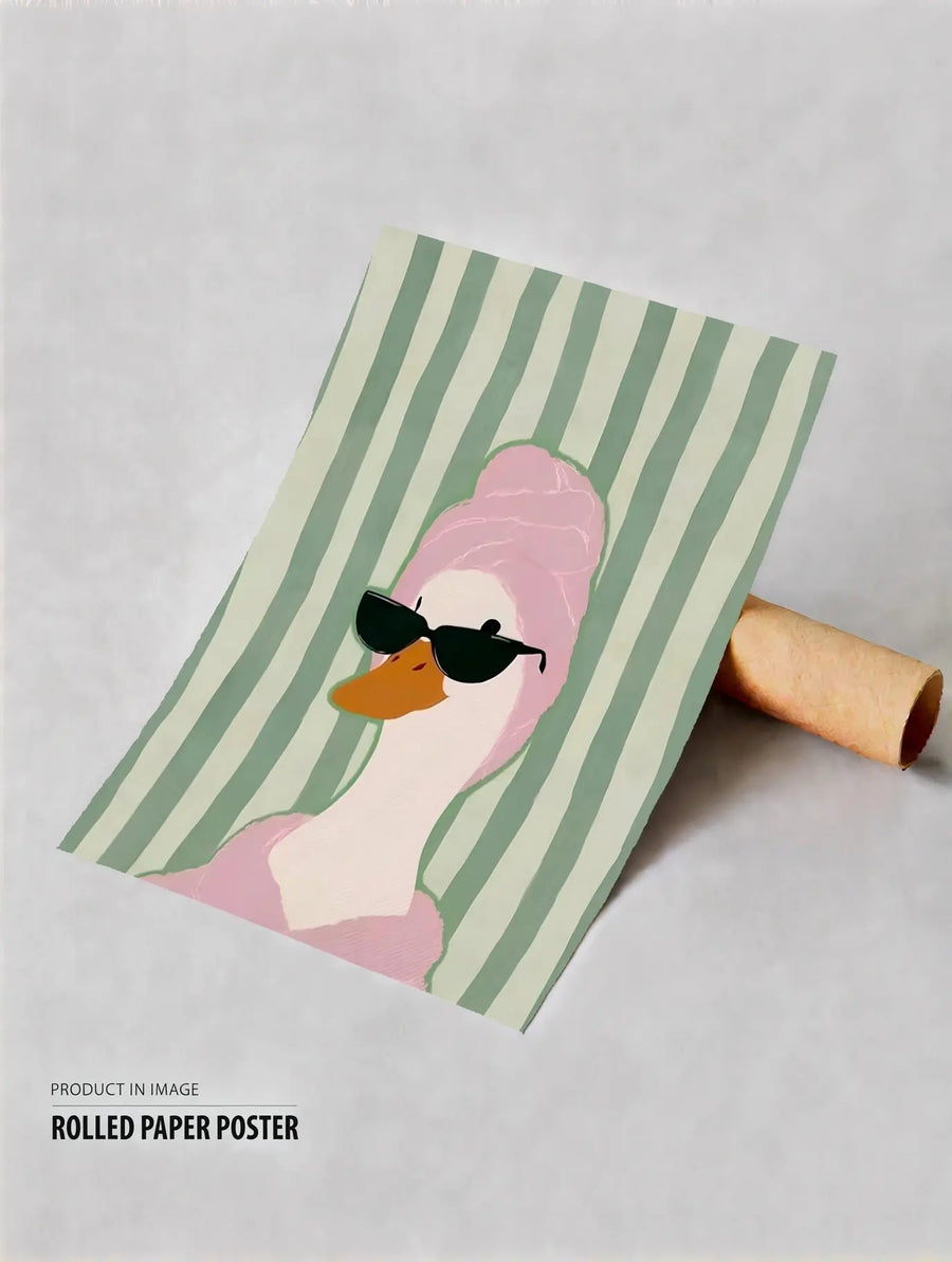 Póster de un pato de spa con un diseño divertido