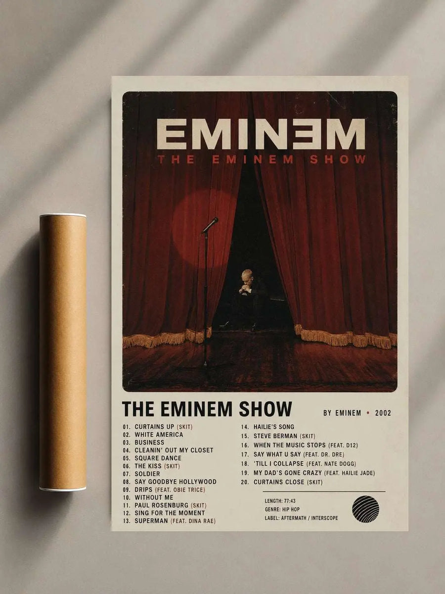 Rap music wall print, unframed poster with stage curtain artwork and tracklist