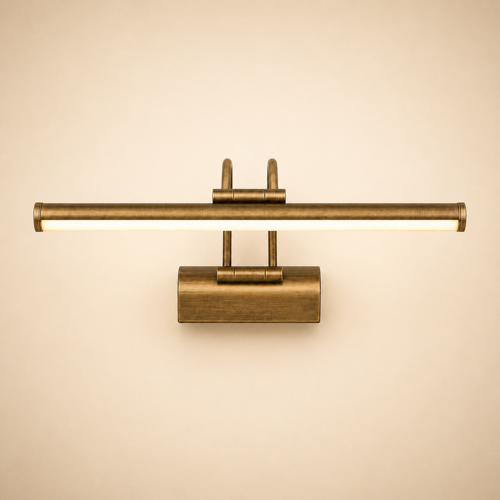Gold Wall Art Light with a slim metal design for highlighting framed artwork and prints.