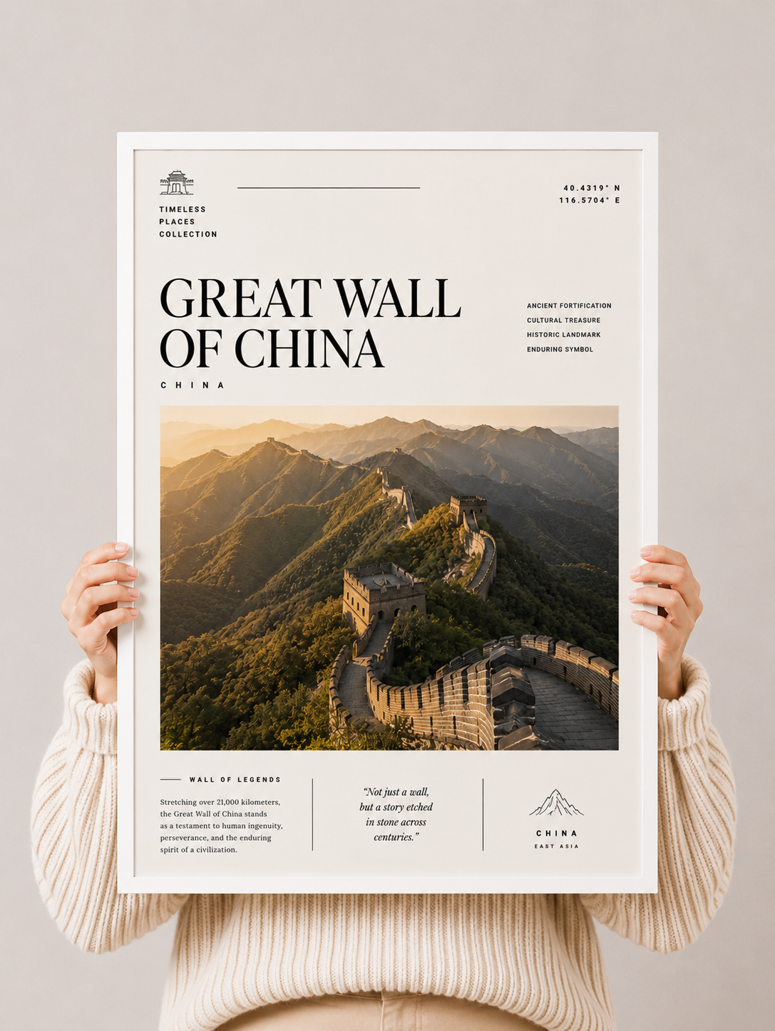 Unframed wall art print of the Great Wall across a mountainous landscape