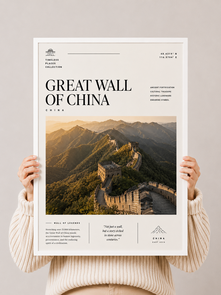 Unframed wall art print of the Great Wall across a mountainous landscape
