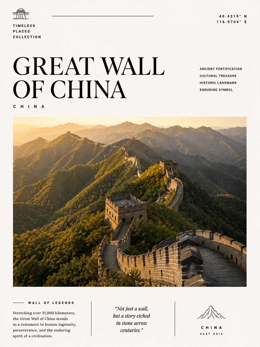 Wall art print with panoramic view of the Great Wall and mountains