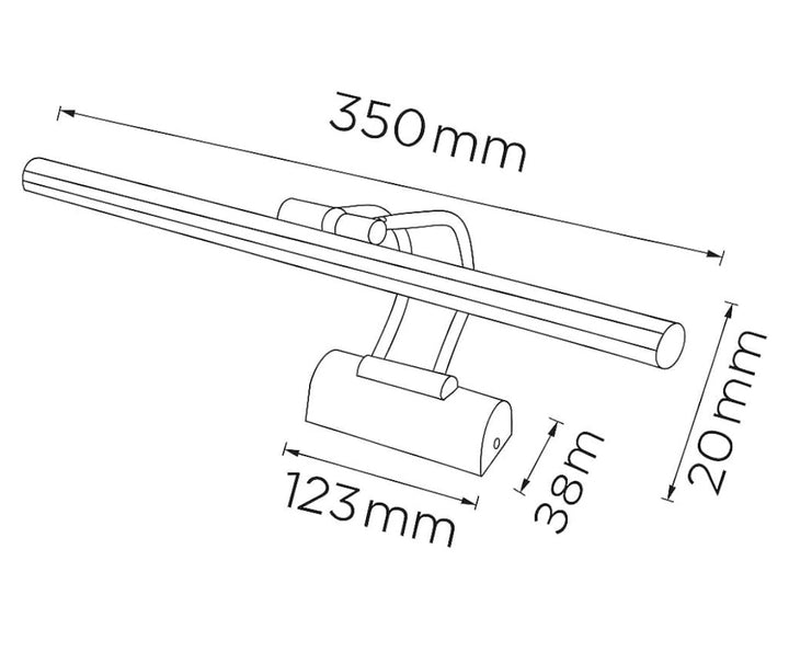 Gold Wall Art Light dimensions showing the 35 cm wide fixture and compact wall mounting base.