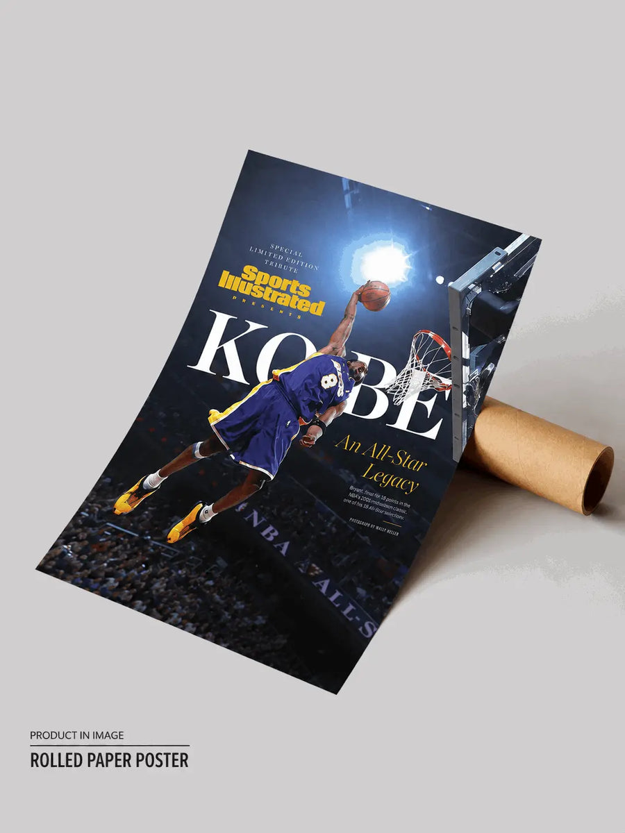 Rolled basketball poster featuring Kobe Bryant in blue uniform and hoop action