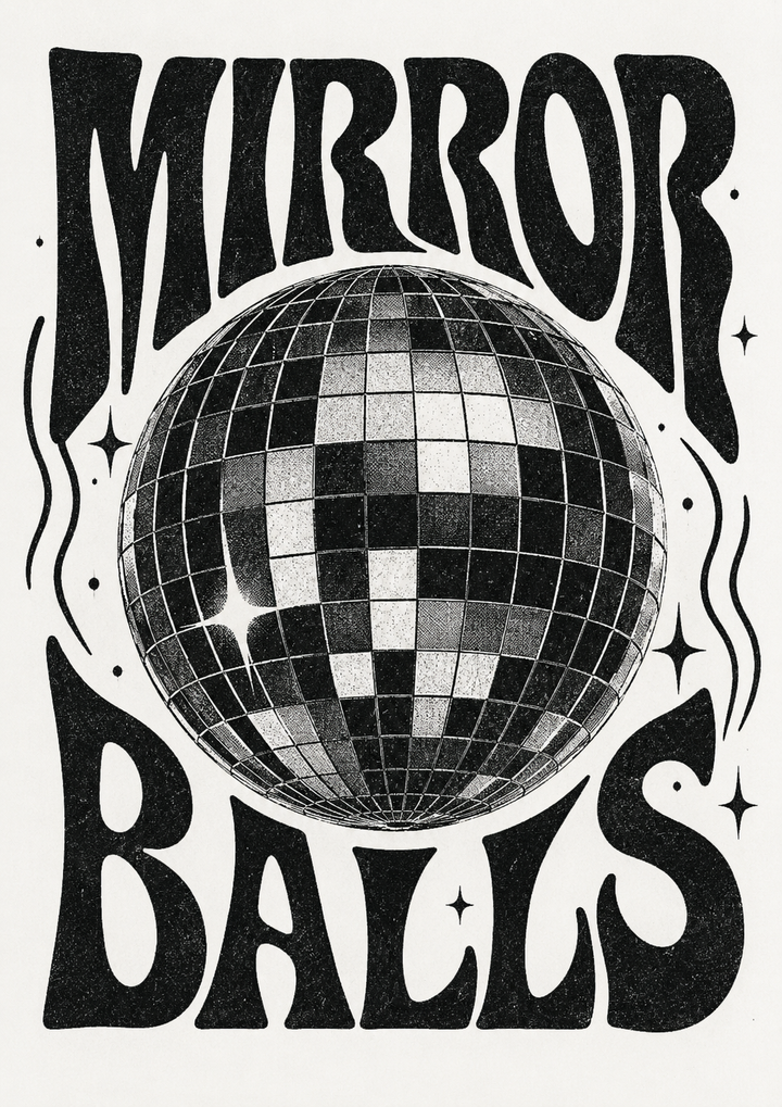Mirror Ball Art Print displayed as statement wall art for music rooms and creative spaces