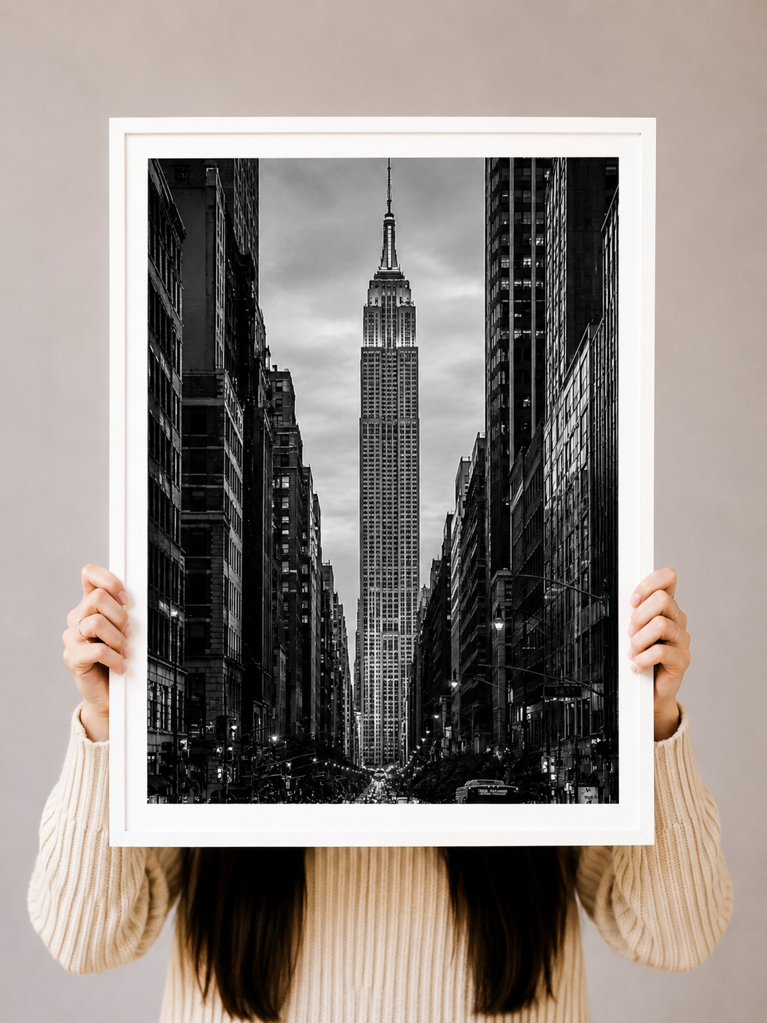 New York Street Photography Art Print displayed as black and white NYC wall art in a modern interior