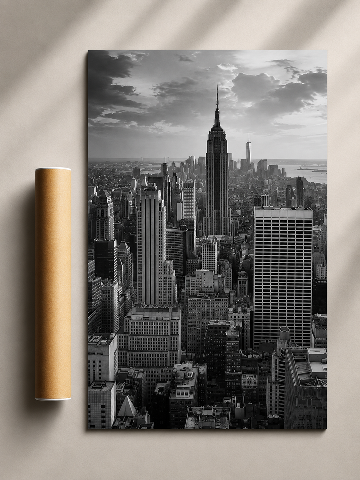 New York City Poster highlighting New York's famous skyline through a minimalist monochrome wall art composition.