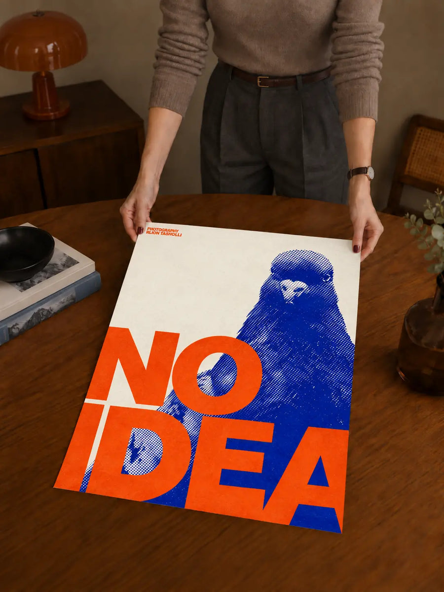 No Idea Pigeon Pop Art Print held vertically to show the bold graphic composition and modern poster design