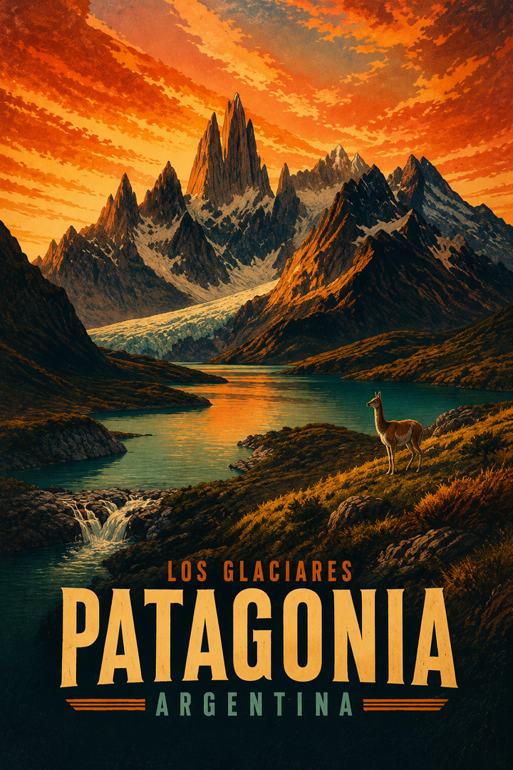 Los Glaciares Patagonia Argentina Vintage Travel Poster