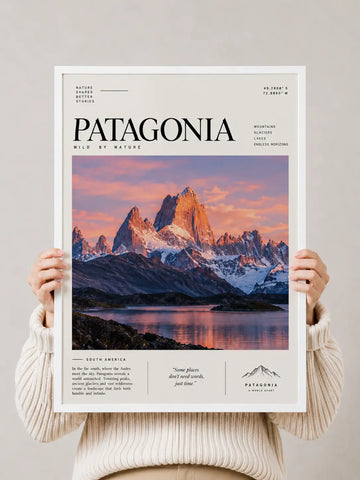 Patagonia Travel Print |Vintage Mountain Landscape Wall Art| Joffzart