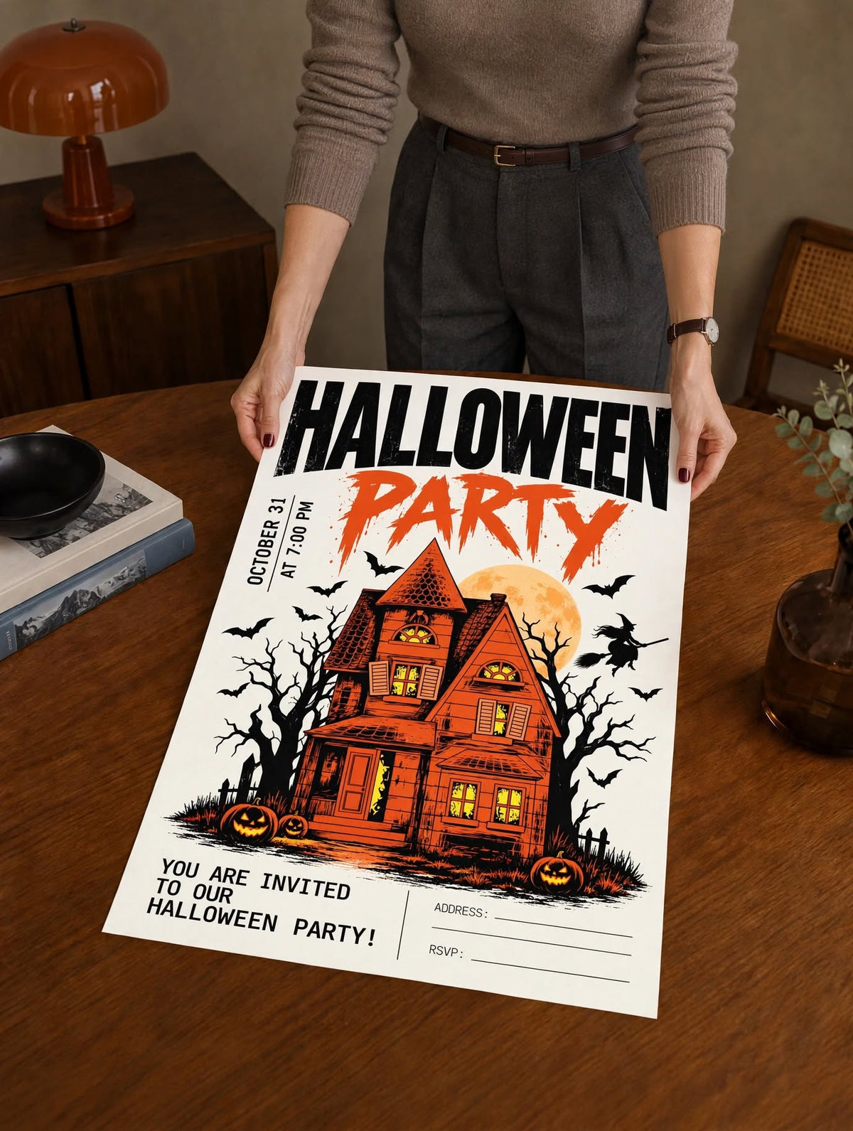 Personalized Halloween Wall Art shown as a statement piece with vintage inspired graphics and custom celebration details