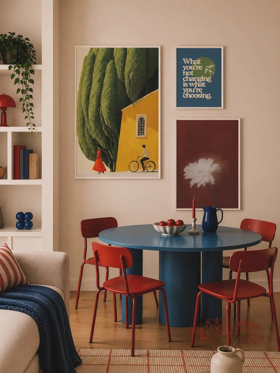 gallery de pared con marcos para cuadros, tres obras impresas y juego de marcos decorativos