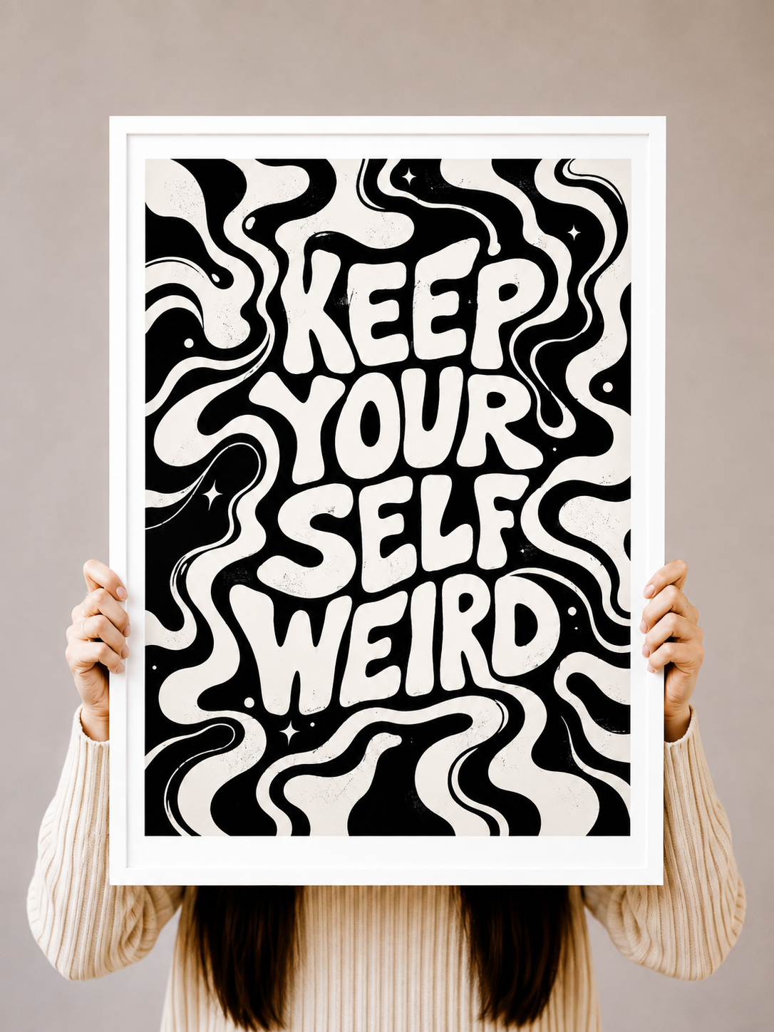 Keep Yourself Weird Art Print displayed as statement typography wall art in a modern interior