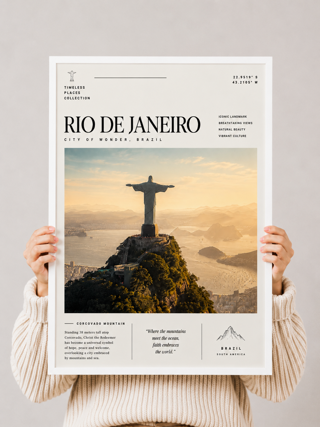 Rio de Janeiro Travel Print inspired by Brazil's famous landmark with museum quality travel wall art.