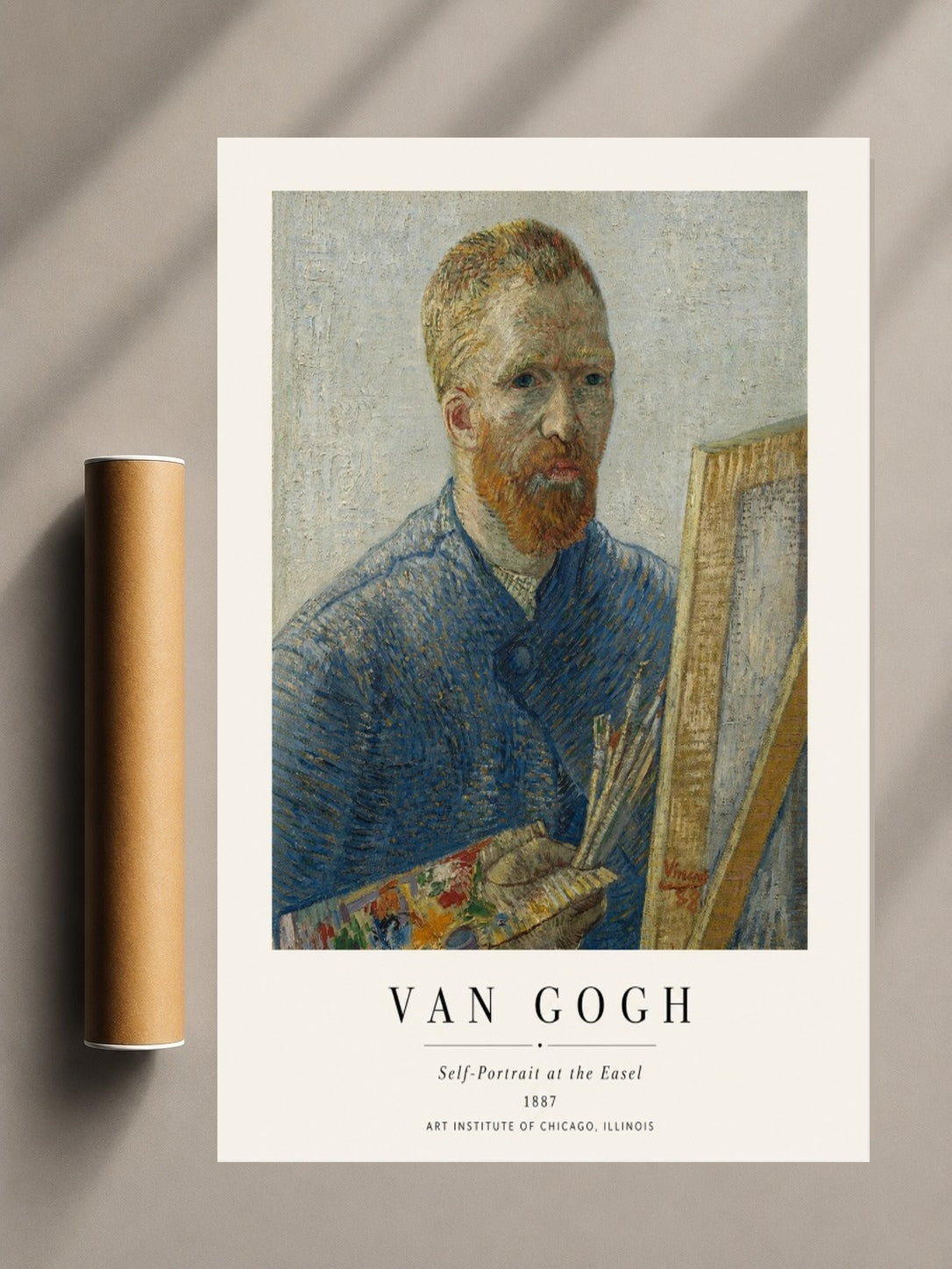 Classic Van Gogh portrait print featuring the artist's famous self portrait reproduced with rich color and fine detail.
