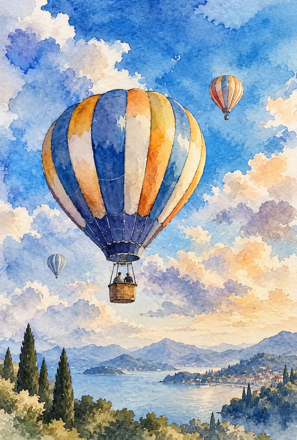 Hot Air Balloon Watercolor Art Print